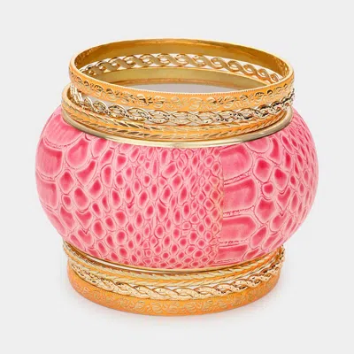 Fashnzfab 7pcs - Snake Skin Bangle Stack Bracelets Coral, Pink