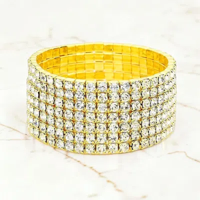 Fashnzfab 7-row Rhinestone Stretch Bracelet In Gold