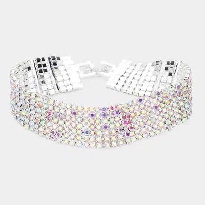 Fashnzfab 7rows Rhinestone Evening Bracelet Ab, Silver In Multi