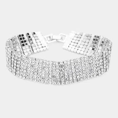 Fashnzfab 7rows Rhinestone Evening Bracelet Clear, Silver