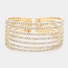 Fashnzfab 7rows Split Layered Rhinestone Cuff Bracelet Gold In Gold