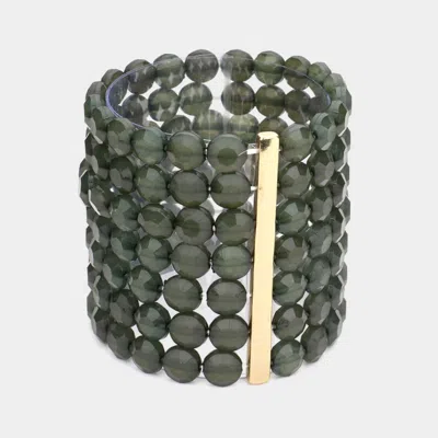 Fashnzfab 7rows Wide Faceted Round Beaded Stretch Bracelet Gray