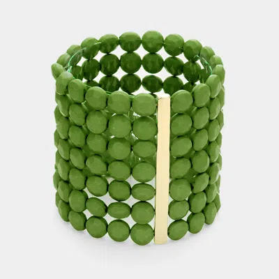 Fashnzfab 7rows Wide Faceted Round Beaded Stretch Bracelet In Green