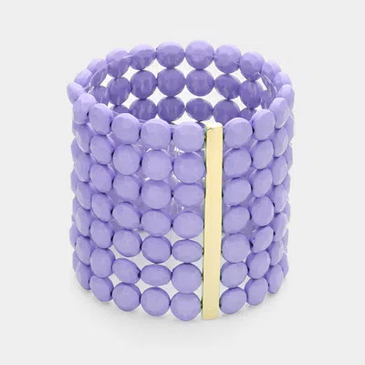 Fashnzfab 7rows Wide Faceted Round Beaded Stretch Bracelet Lavender In Purple