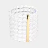 Fashnzfab 7rows Wide Faceted Round Clear Lucite Beaded Stretch Bracelet Lucite In Multi