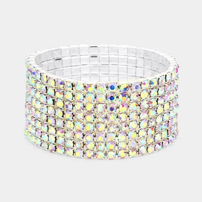 FASHNZFAB 8-ROW RHINESTONE STRETCHABLE BRACELET AB, SILVER