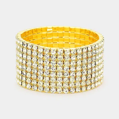 Fashnzfab 8-row Rhinestone Stretchable Bracelet Clear, Gold In Multi