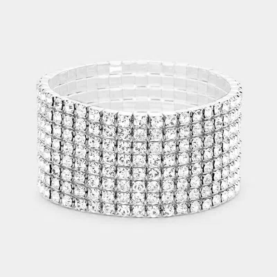 Fashnzfab 8-row Rhinestone Stretchable Bracelet Clear, Silver In Multi