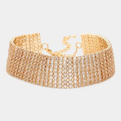 Fashnzfab 8 Rows Pave Cz Tennis Evening Bracelet Clear, Gold