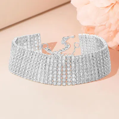 Fashnzfab 8 Rows Pave Cz Tennis Evening Bracelet - Clear, Silver