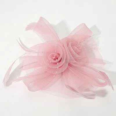 Fashnzfab 8" X 8" Flower Feather Pearl Mesh Bow Fascinator / Headband In Pink