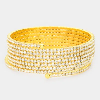 Fashnzfab 8-lined Rhinestone Spiral Bracelet Clear, Gold