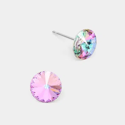Fashnzfab 8mm Round Crystal Stud Earrings - Violet In Multi