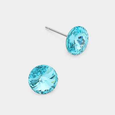 Fashnzfab 8mm Round Crystal Stud Earrings In Blue