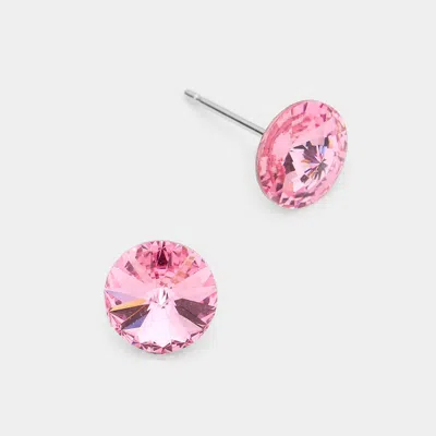 Fashnzfab 8mm Round Crystal Stud Earrings In Pink