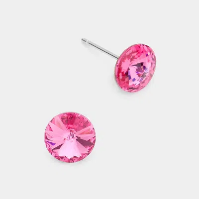 Fashnzfab 8mm Round Crystal Stud Earrings In Pink