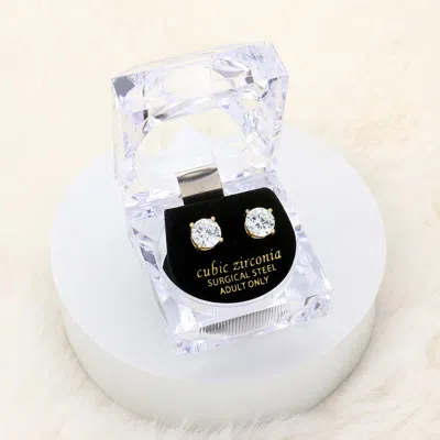 Fashnzfab 8mm Round Cut Crystal Cubic Zirconia Cz Stud Earrings With Clear Box - Gold In Silver