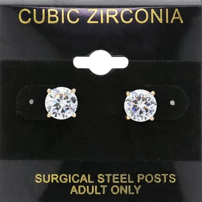 Fashnzfab 8mm Round Cz Stud Earrings In Multi
