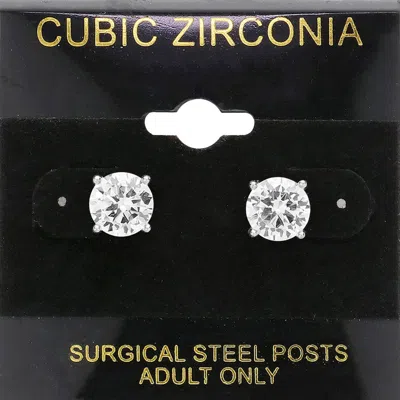 Fashnzfab 8mm Round Cz Stud Earrings In Silver