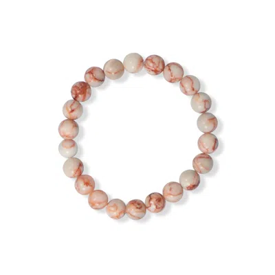 Fashnzfab 8mm Round Red Veined Jasper Stretch Bracelet In Pattern
