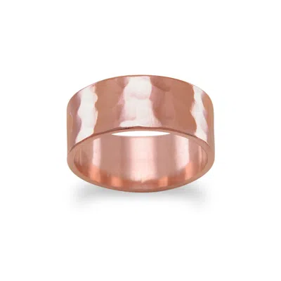 Fashnzfab 8mm Solid Copper Hammered Ring In Pink