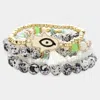 Fashnzfab 8pcs - Eveil Eye Hamsa Hand Pointed Tassel Charm Various Beads Beaded Stretch Multi Layered Bracelet In White