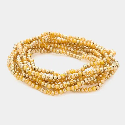 Fashnzfab 8pcs - Metal Ball Faceted Beaded Stretch Bracelets In Yellow