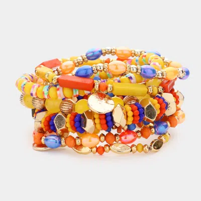 Fashnzfab 8pcs - Metal Coin Tree Of Life Charm Multi Beads Beaded Layered Bracelets Multi