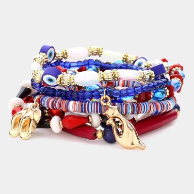 Fashnzfab 8pcs - Metal Flip Flops Leaf Cat Charm Evil Eye Pointed Various Beads Beaded Stretch Multi Layered B