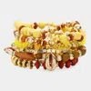 Fashnzfab 8pcs - Metal Tree Of Life Dolphin Puka Shell Charm Pointed Various Beads Beaded Stretch Multi Layere In Orange