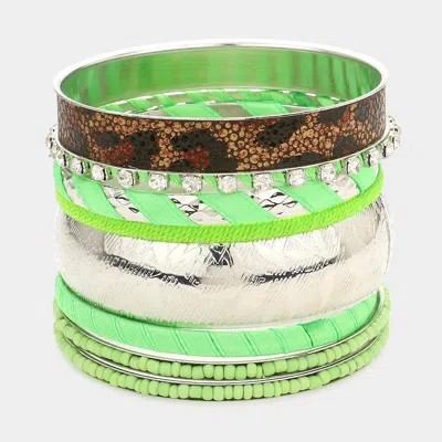 Fashnzfab 8pcs - Mixed Stack Bangle Bracelets In Green