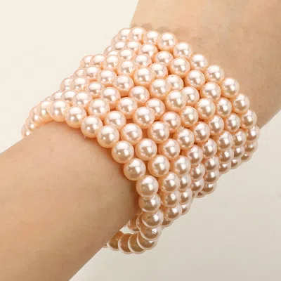 Fashnzfab 8pcs - Pearl Stack Stretch Bracelets In White