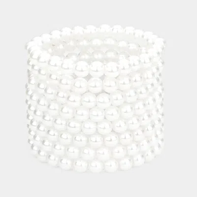 Fashnzfab 8pcs - Pearl Stack Stretch Bracelets White