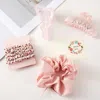 Fashnzfab 8pcs - Scrunchie Hairband Hair Claw Clip Set In Pink