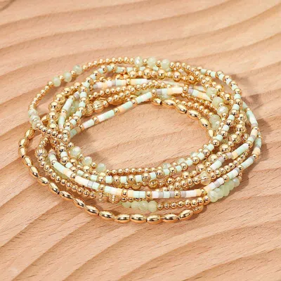 Fashnzfab 8pcs - Seed Beaded Stretch Multi Layered Bracelets - Mint In Green