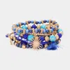 Fashnzfab 8pcs - Tassel Lock Sun Hamsa Hand Charm Evil Eye Beaded Stretch Multi Layered Bracelets In Blue