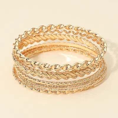 Fashnzfab 8pcs - Textured Metal Stackable Multi Layered Bangle Bracelets In Gold