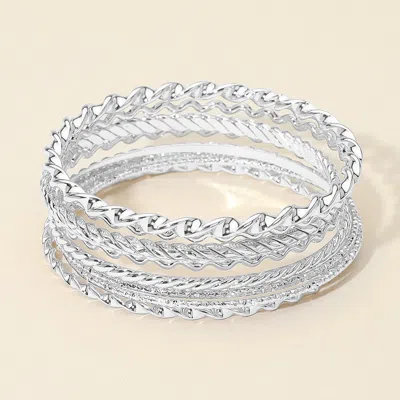 Fashnzfab 8pcs - Textured Metal Stackable Multi Layered Bangle Bracelets In Metallic