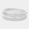 Fashnzfab 8pcs - Textured Metal Stackable Multi Layered Bracelets In Silver
