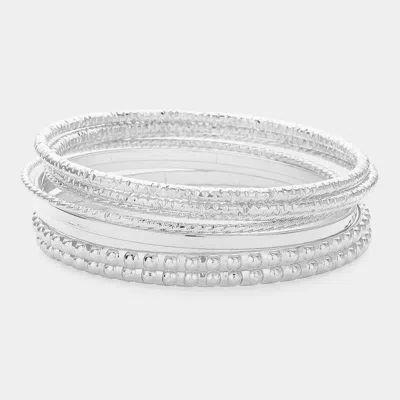 Fashnzfab 8pcs - Textured Metal Stackable Multi Layered Bracelets In Silver