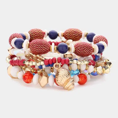 Fashnzfab 8pcs - Puka Shell Metal Butterfly Shell Angel Charm Pointed Various Beads Beaded Stretch Multi Layer In Red