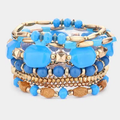 Fashnzfab 8pcs - Wood Beaded Stretch Bracelets In Blue