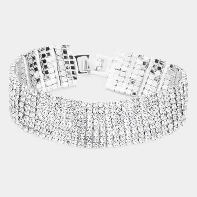 Fashnzfab 8rows Rhinestone Evening Bracelet Clear, Silver