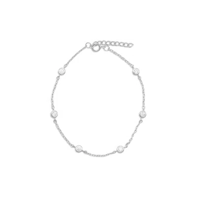 Fashnzfab 9" + 1" Rhodium Plated Bezel Set Cz Anklet In Silver