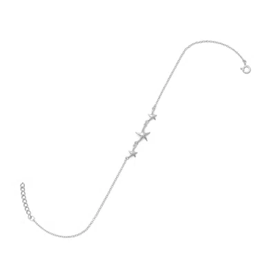 Fashnzfab 9" + 1" Rhodium Plated Starfish Anklet In Silver