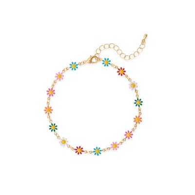 Fashnzfab 9" + 2" Gold Tone Multi Color Enamel Flower Fashion Anklet In Purple