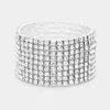 Fashnzfab 9-row Rhinestone Stretchable Bracelet Clear, Silver In Metallic