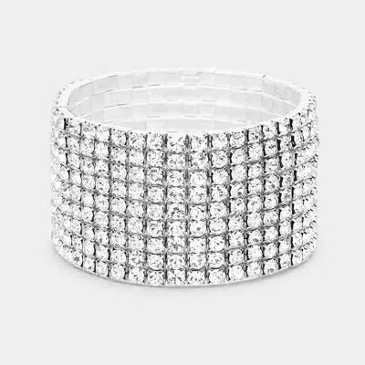 Fashnzfab 9-row Rhinestone Stretchable Bracelet Clear, Silver In Metallic