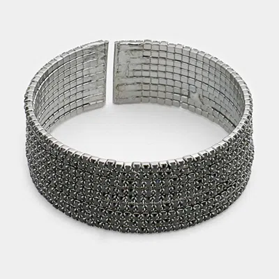 Fashnzfab 9-row Split Rhinestone Open Bracelet Black