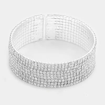 Fashnzfab 9-row Split Rhinestone Open Bracelet Clear, Silver In Metallic
